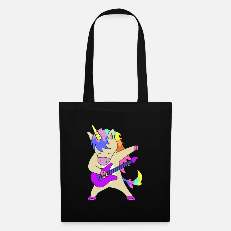 Einhorn mit Gitarre | lustige Bilder, Konzert - Stoffbeutel - Schwarz