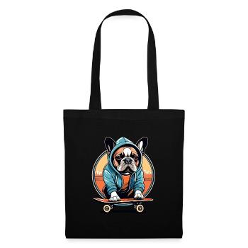 Boston Terrier Wearing a Hoodie on a Skateboard. - Tote Bag - black - Front