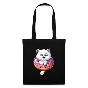 Niedlicher Katzen-Donut - Stoffbeutel - Schwarz - Vorne