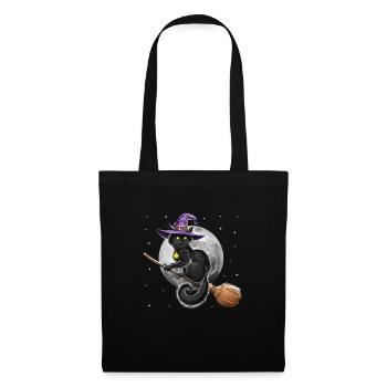 Cat Witch Riding Broom - Tote Bag - black - Front