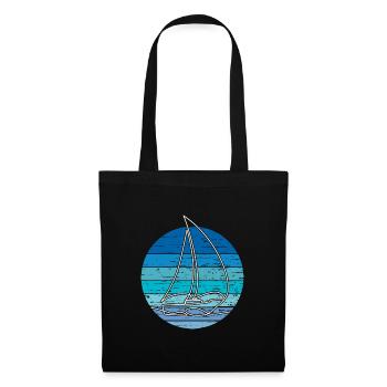 Segelboot im Retro Vintage Kreis - Stoffbeutel - Schwarz - Vorne