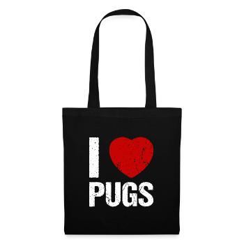 I love Pugs Mops Hundeliebhaber - Stoffbeutel - Schwarz - Vorne