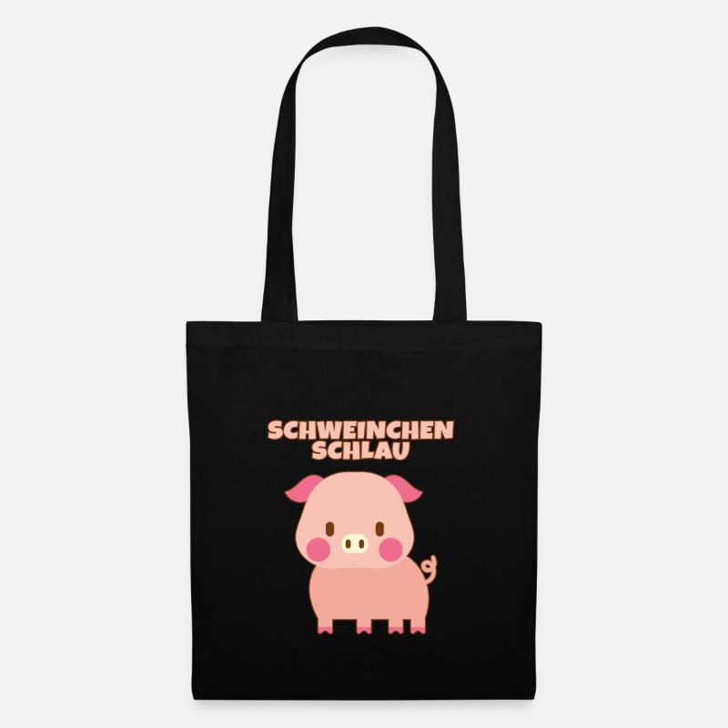 Schweinchen Schlau, ein rosa Schwein - Stoffbeutel - Schwarz