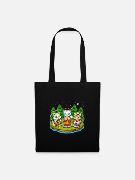 Camping Kawaii Katzen - Stoffbeutel - Schwarz