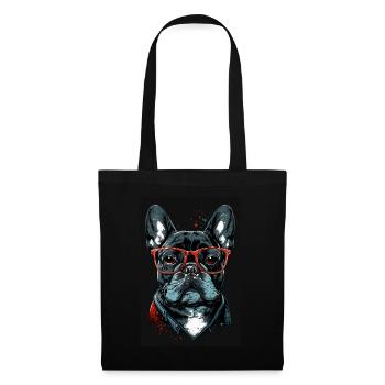 Mops Französische Bulldogge Besserwisser Brille - Stoffbeutel - Schwarz - Vorne