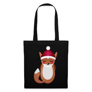 renard mignon avec chapeau de Noël du Père Noël - Sac en tissu - noir - Devant
