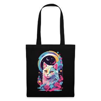 Magische Pastell Goth Katze bei Nacht mit Rosen - Stoffbeutel - Schwarz - Vorne