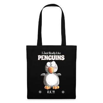 I Just Really Like Penguins Pinguin Spruch - Stoffbeutel - Schwarz - Vorne