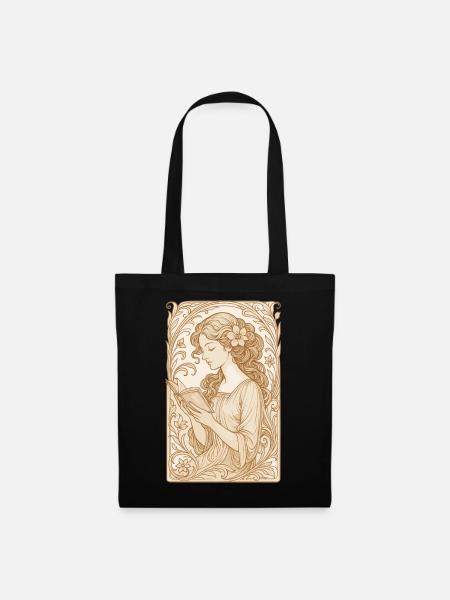 Buch Bücher Lesen Frau Art Nouveau Geschenk - Stoffbeutel - Schwarz