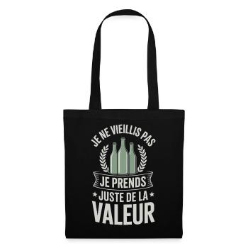 Humour anniversaire vieillir je prends de la valeu - Sac en tissu - noir - Devant
