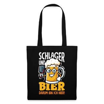 Schlager Und Bier Darum Bin Ich Hier Saufen Party - Stoffbeutel - Schwarz - Vorne