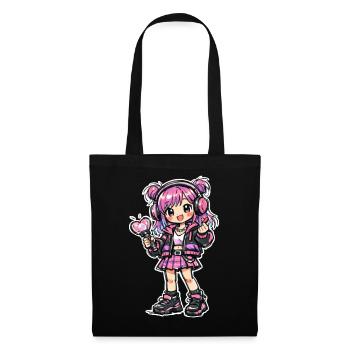 Kawaii anime girl with headphones - Tote Bag - black - Front