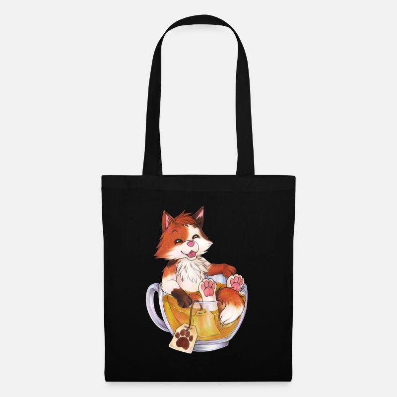 Niedliche KitTeaCat Katze in Teetasse mit Tee - Stoffbeutel - Schwarz