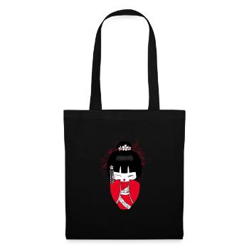Poupée Kokeshi Japon porte-bonheur - Sac en tissu - noir - Devant