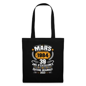 Cadeau D'anniversaire 39 Ans Mars 1984 Vintage - Sac en tissu - noir - Devant