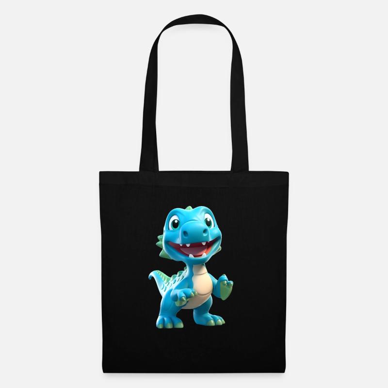 3D-Cartoon-Dinosaurier - Stoffbeutel - Schwarz
