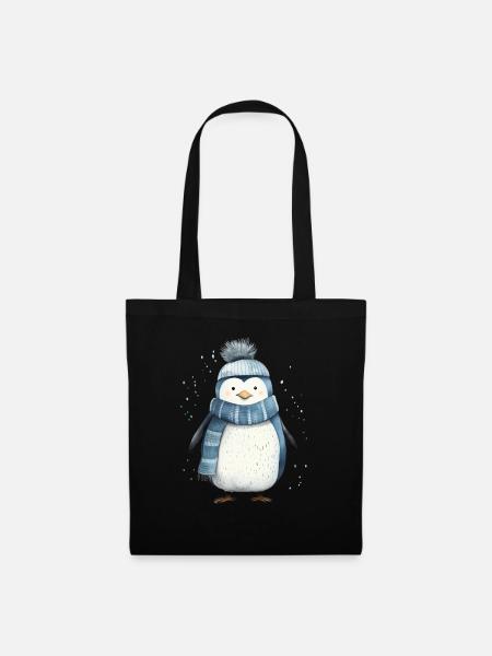 Pinguin-T-Shirt: Verspielter arktischer Charme - Stoffbeutel - Schwarz