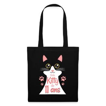 Fillette De 11 Ans Chat 11ème Anniversaire Fille - Sac en tissu - noir - Devant