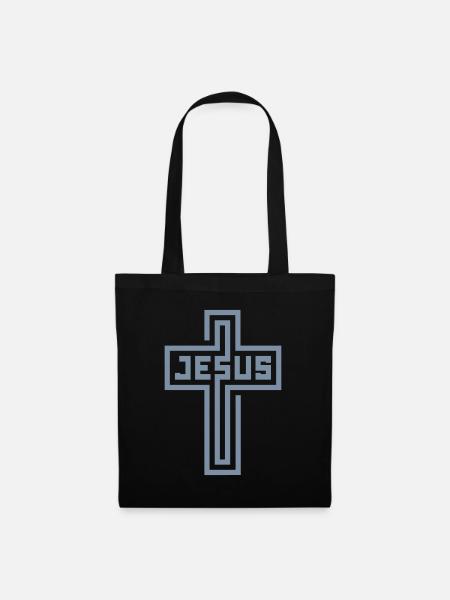 Jesus (Kreuz, Linien) - Stoffbeutel - Schwarz