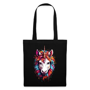 Buntes Einhorn-Pferdchen - Stoffbeutel - Schwarz - Vorne