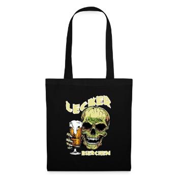 Lecker Bierchen X Totenkopf mit Bier lustiges - Stoffbeutel - Schwarz - Vorne