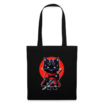 Chat samouraï - Sac en tissu - noir - Devant