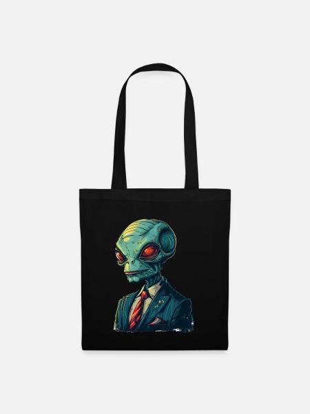 Alien im Anzug - Stoffbeutel - Schwarz
