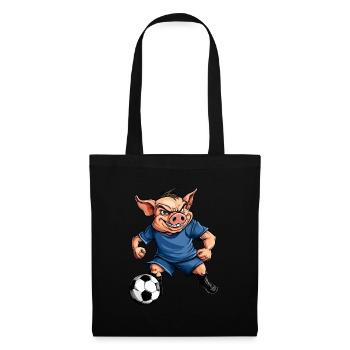 Fussball Schweinchen - Stoffbeutel - Schwarz - Vorne