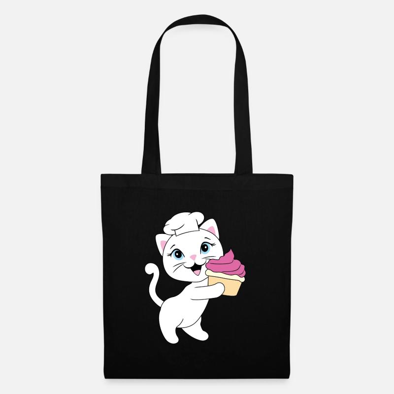 Cute white cat carries a cupcake - Tote Bag - black