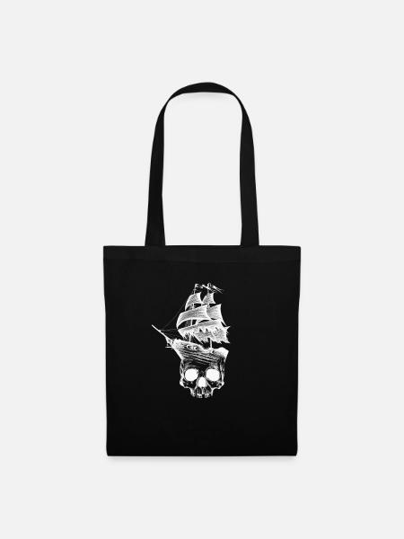Skull, ship, pirate, pirate ship - Tote Bag - black