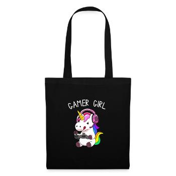 Gamer Girl Einhorn mit bunten Haaren - Stoffbeutel - Schwarz - Vorne