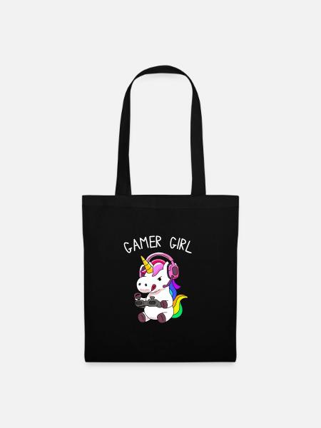 Gamer Girl Einhorn mit bunten Haaren - Stoffbeutel - Schwarz
