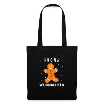 Merry Christmas Frohe Weihnachten süß Lebkuchen - Stoffbeutel - Schwarz - Vorne