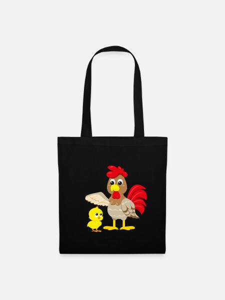 Comic Design Huhn mit Küken - Stoffbeutel - Schwarz