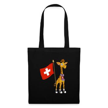 Schweizer Fan / Schweiz Giraffe - Stoffbeutel - Schwarz - Vorne