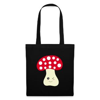 Kawaii Mushroom Toadstool cute red with face - Tote Bag - black - Front