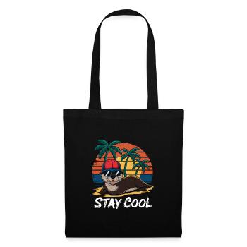 Loutre avec lunettes de soleil et casquette de baseball sur la plage - Sac en tissu - noir - Devant