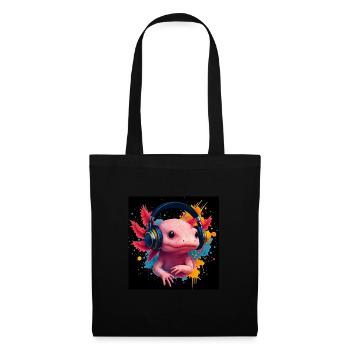 Glücklicher Axolotl im Musikfieber & buntem Splash - Stoffbeutel - Schwarz - Vorne