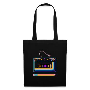 Retro Tape Cassette, 80s Eighties, Rewind Pen - Sac en tissu - noir - Devant