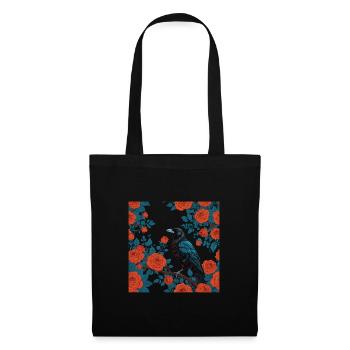 Gothic Rabe und rote Rosen - Stoffbeutel - Schwarz - Vorne