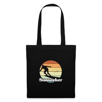 Retro Style Print "Sunseeker" mit Surfer - Stoffbeutel - Schwarz - Vorne