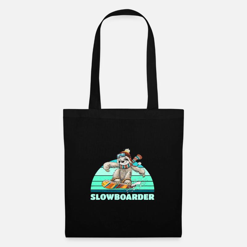 Faultier Snowboard Slowboarder Retro Wintersport - Stoffbeutel - Schwarz