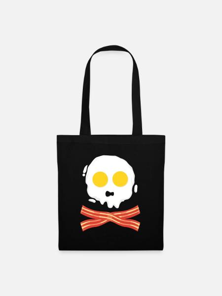 Totenkopf: Bacon & Eggs lustig Geschenkidee Pirat - Stoffbeutel - Schwarz