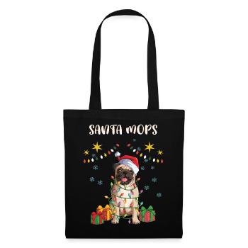 Merry Christmas Santa Mops - Weihnachtsoutfit - Stoffbeutel - Schwarz - Vorne