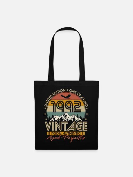 Vintage 1992 Jahrgang Geburtstag Retro Geschenk - Stoffbeutel - Schwarz