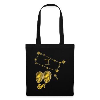 Sternzeichen Zwillinge 3D, gold - Stoffbeutel - Schwarz - Vorne