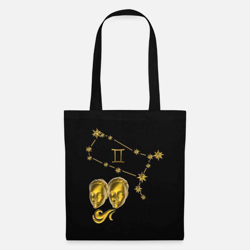 Sternzeichen Zwillinge 3D, gold - Stoffbeutel - Schwarz