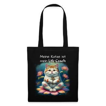 Meine Katze ist mein Life Coach, helle Schrift - Stoffbeutel - Schwarz - Vorne