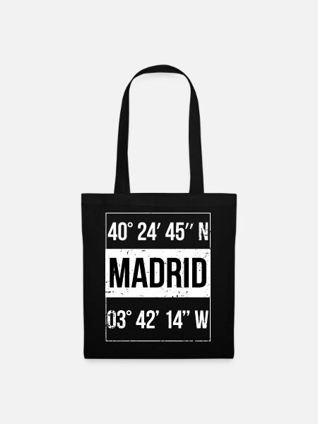Koordinaten Madrid Spanien - Stoffbeutel - Schwarz