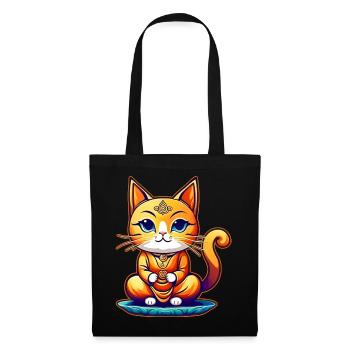 Chat mignon en position de yoga de Bouddha - Sac en tissu - noir - Devant